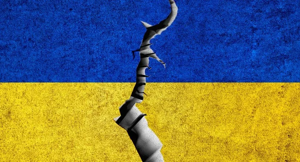Ukraine Flag Cracked Wall Background Ukraine War Country Divided Crisis — Stock Photo, Image