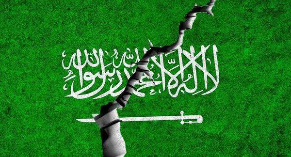 Saudiarabiens Flagga Sprucken Vägg Bakgrund Saudiarabien Upplopp Konflikter Demokrati Samhället — Stockfoto