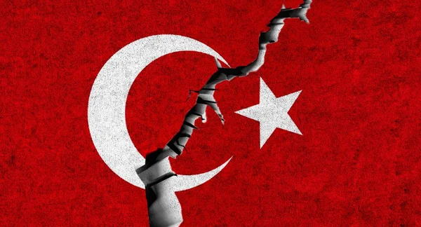 Флаг Индейки Треснувшей Стене Политическое Разделение Выборы Кризисная Концепция Турции — стоковое фото