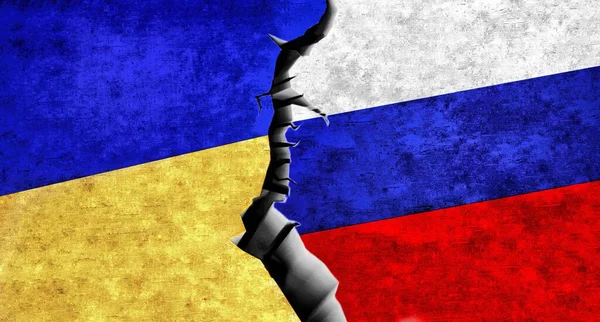 Oroszország Ukrajna Zászlója Együtt Ukrajna Oroszország Konfliktusa — Stock Fotó