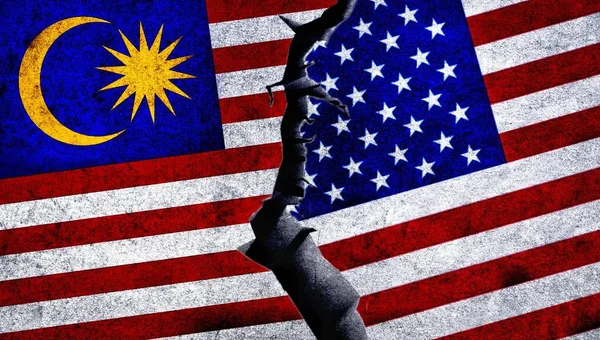 Estados Unidos América Malásia Bandeiras Juntos Relações Eua Malásia — Fotografia de Stock