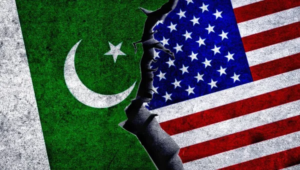 USA and Pakistan flags together. Pakistan and United States of America relations.