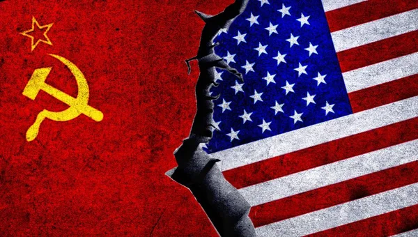 Flaggen Der Sowjetunion Und Der Usa Beziehungen Zwischen Den Vereinigten — Stockfoto