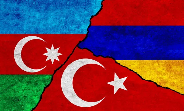 Turquie Azerbaïdjan Arménie Drapeaux Sur Mur Relations Azerbaïdjan Turquie Arménie — Photo