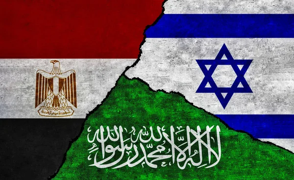Saudi Arabia, Egypt and Israel painted flags on wall. Israel, Egypt and Saudi Arabia relations