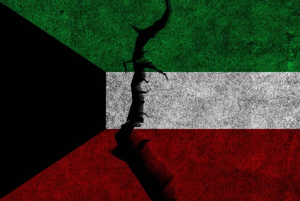 Kuwait flag on cracked wall background. Kuwait crisis, political division, conflicts concept.
