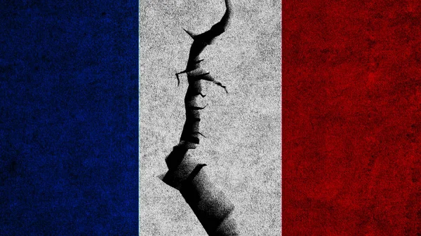 Frankreich Flagge Auf Rissigem Hintergrund Frankreich Krise Politische Spaltung Konflikte — Stockfoto