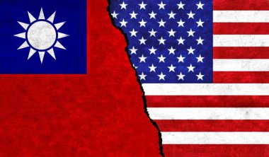 ABD ve Tayvan bayrakları çatlaklarla dolu. ABD ve Tayvan arasındaki ilişkiler. Tayvan ve Amerika Birleşik Devletleri bayrakları