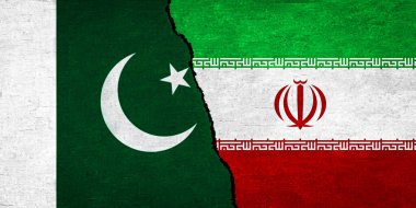 Iran and Pakistan flag together on textured wall. Relations between Pakistan and Iran clipart