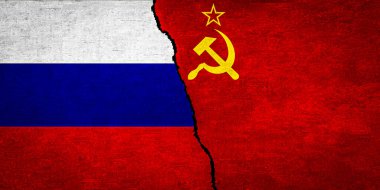 Russia and Soviet Union flag together on textured wall. Relations between Soviet Union and Russia clipart