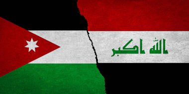 Irak ve Ürdün bayrağı dokulu duvarda birlikte. Ürdün ile Irak arasındaki ilişkiler