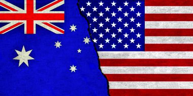 USA and Australia flag together on textured wall. Relations between Australia and United States of America clipart