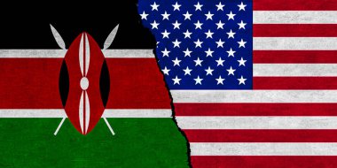 ABD ve Kenya bayrağı desenli duvarda birlikte. Kenya ile Amerika Birleşik Devletleri arasındaki ilişkiler
