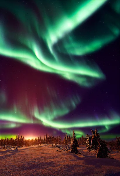 Night Sky Aurora Borealis Northern Lights Effect Realistic Colored Polar Fotos De Bancos De Imagens Sem Royalties