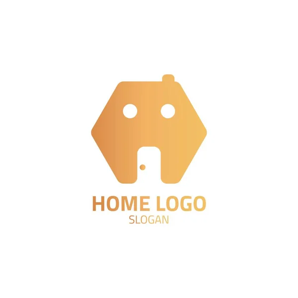 Logotipo Casa Hexágono Con Color Marrón Que Asemeja Una Cara — Vector de stock