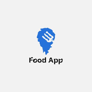 Food app logo with point shape and fork negative space.
