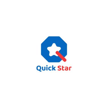 Q harfini andıran altıgen ve yıldız logosu..