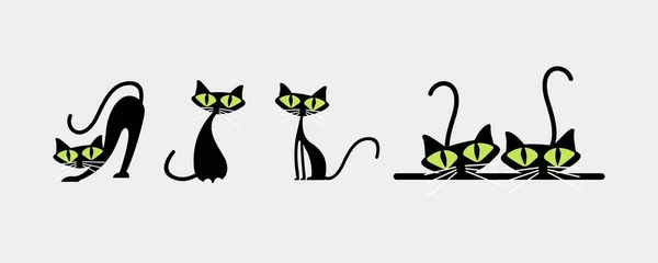 Lindo Negro Ilustración Gato Conjunto Vector Elemento Editable — Archivo Imágenes Vectoriales