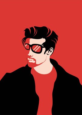 Erkek moda vektör illüstrasyonu siyah ve kırmızı havalı siluet gözlük düzenlenebilir