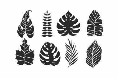 Yaprak demeti demet siluet vektör illüstrasyon varlık element doğa, bitki, çiçek, tropikal yapraklar düzenlenebilir
