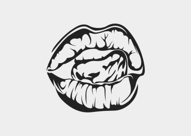 sexy lips with sticky tongue illustration vector element, template open mouth editable