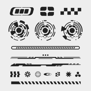 cyberpunk interface illustration vector icon element futuristic line, round cyrcle set bundle template poster editable