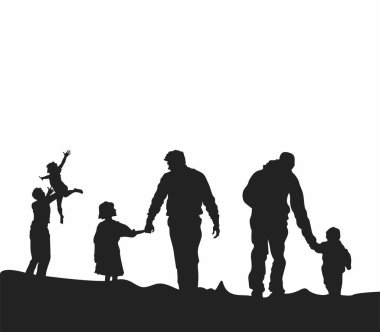 Happy Dad with her daughter and son silhouette illustration vector clipart element set sticker printable t shirt editable