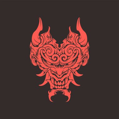 Demon samurai oni mask hannya mask japanesse skull style head tattoo illustration vector design t shirt print template