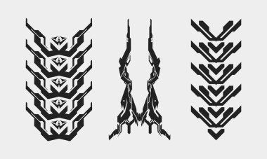 Fütürist soyut şekil vektör klipsi sanat siber punk arayüz simgesi, üçlü kartal, robotik baş tek renkli web düzenleyici