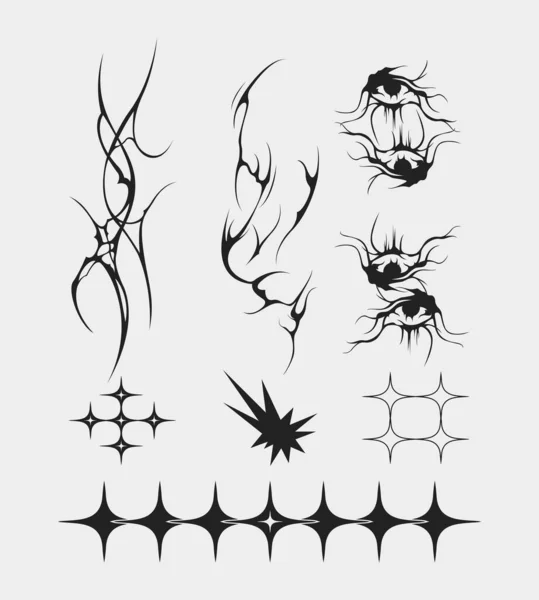 Scherp Spiky Brutalisme Element Activa Ornamentposter Tatoeage Tribal Illustratie Vector — Stockvector