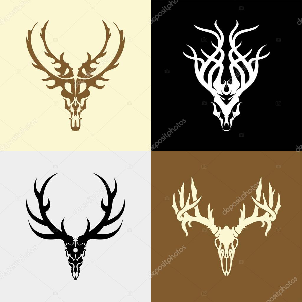 Deer head skull silhouette illustration vector collection set bundle clip art element, icon, symbol, wild, hunter, logo, t shirt design, sticker editable
