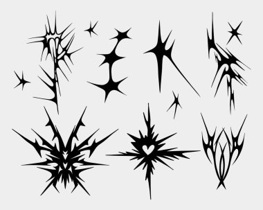 Neo siber kabile sigilizmi vektör yıldız asidi y2k vahşi sokak giyimi elbise tasarımı klipsi sanatı düzenlenebilir