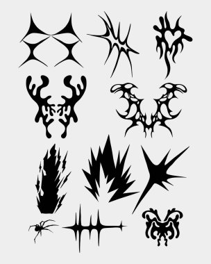 Soyut ateş alevi kabile sembolü sanat asit y2k vahşi sokak giyimi tasarımı koleksiyon vektör mürekkebi dövmesi düzenlenebilir
