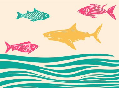 Klasik balık koleksiyonu illüstrasyon klibi poster kumaşı tekstil duvar kağıdı baskı sanatı izole
