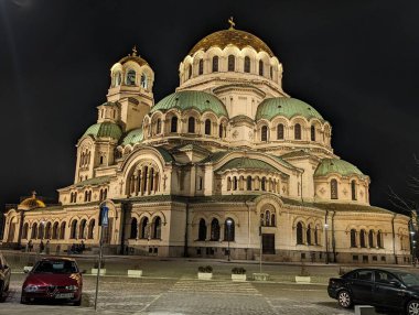 Katedral 'in gece manzarası Aziz Alexander Nevsky, Sofya