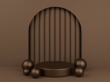 3D minimalist kahverengi podyum. 3D sunum için minimalist konseptle podyum oluşturun. Geometrik şekilli yumuşak renk sahnesi.