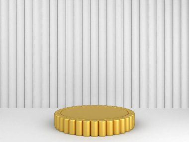 3D minimalist beyaz podyum. 3D sunum için minimalist konseptle podyum oluşturun. Geometrik şekilli yumuşak renk sahnesi.