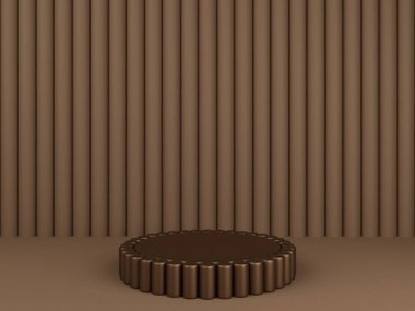 3D minimalist kahverengi podyum. 3D sunum için minimalist konseptle podyum oluşturun. Geometrik şekilli yumuşak renk sahnesi.