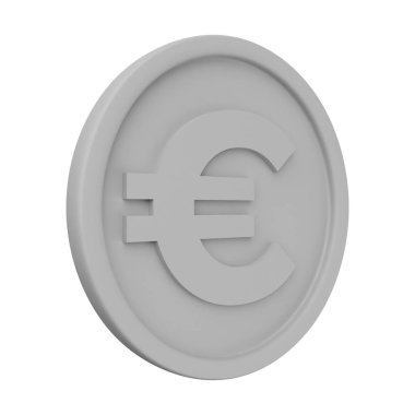 Gümüş Para Euro 3D Görüntü Beyaz Arkaplanda İzole Edildi