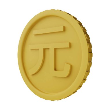 Altın Sikke Yuan 3D Görüntü Beyaz Arkaplanda İzole Edildi