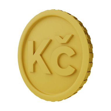 Altın Para Koruna 3D Görüntü Beyaz Arkaplanda İzole Edildi