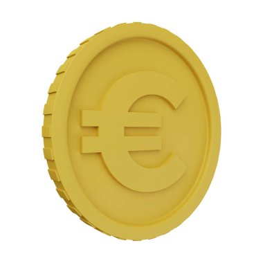 Altın Para Euro 3D Görüntü Beyaz Arkaplanda İzole Edildi