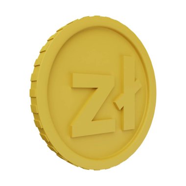 Altın Para Zloti 3D Görüntü Beyaz Arkaplanda İzole Edildi