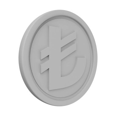 Gümüş Para Lira 3D Görüntü Beyaz Arkaplanda İzole Edildi