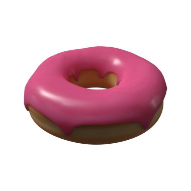 Beyaz Arkaplanda Pembe Donut 3D Görüntü