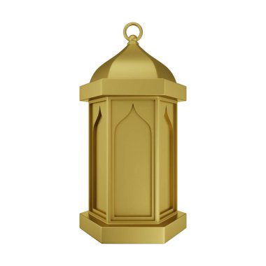 Altın İslami Fener 3D Görüntü Beyaz Arkaplanda İzole Edildi