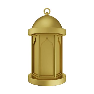 Altın İslami Fener 3D Görüntü Beyaz Arkaplanda İzole Edildi