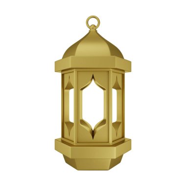Altın İslami Fener 3D Görüntü Beyaz Arkaplanda İzole Edildi