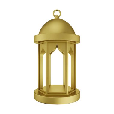 Altın İslami Fener 3D Görüntü Beyaz Arkaplanda İzole Edildi