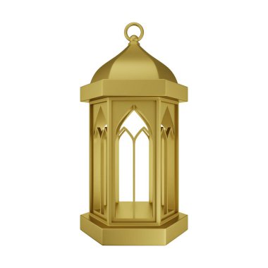 Altın İslami Fener 3D Görüntü Beyaz Arkaplanda İzole Edildi